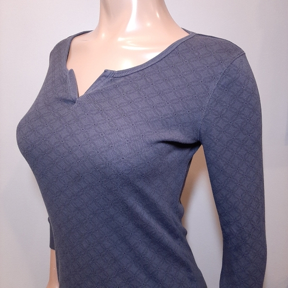 JOE FRESH Geometric Print Ribbed Split Neck Top 3/4 Sleeve Casual - Picture 5 of 14